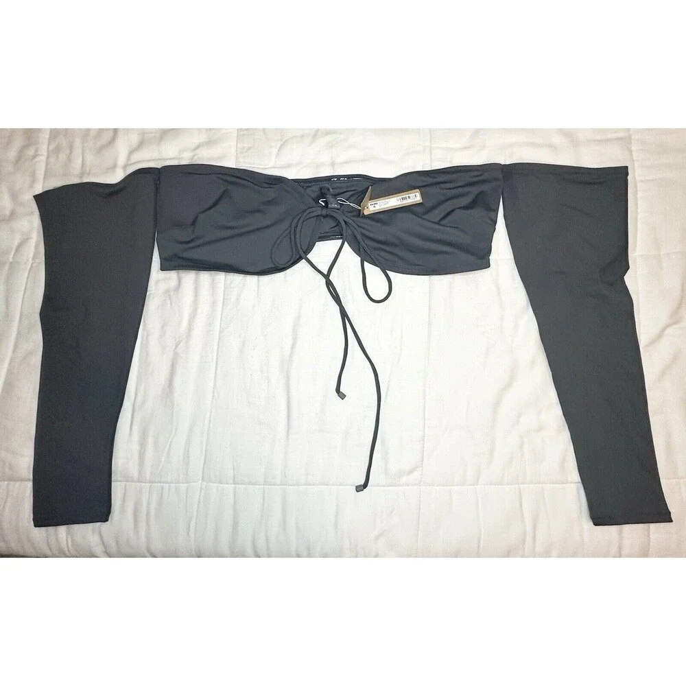 SKIMS‎ Recycled Swim Long Sleeve Bikini Top Gunmetal Gray Women's SIZE 4X NWT